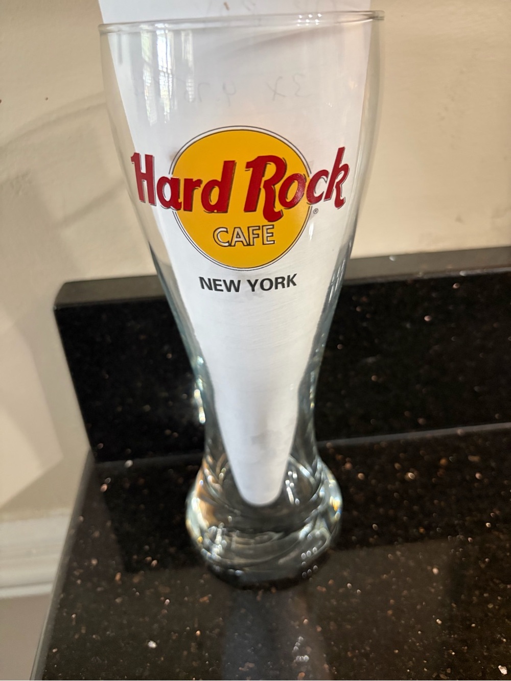 Hard Rock Cafe Clear Pilsner Glass with Red & Yellow Logo - New York